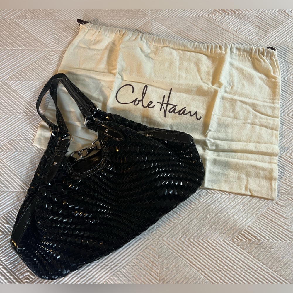 Cole Haan Genevieve woven patent leather bag